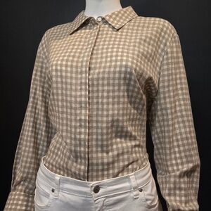 Lafayette 148 Linen Gingham Button-Down Shirt